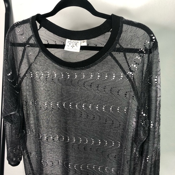 SHRINE Hollywood Sheer Black Metallic 3D Top - Picture 2 of 6